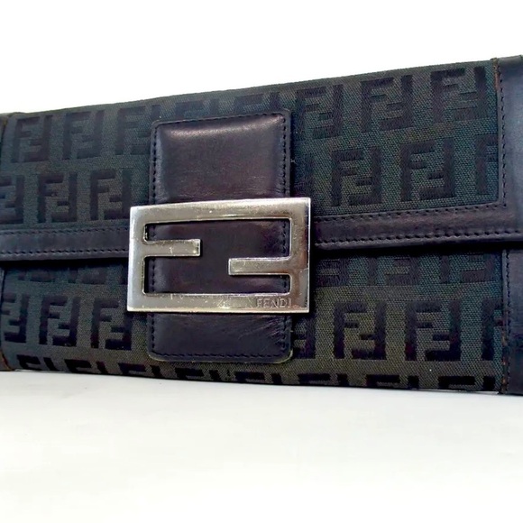 ☄️Vintage Throw-Back FENDI Zucca Leather & FF Fabric Long Wallet - Picture 1 of 12